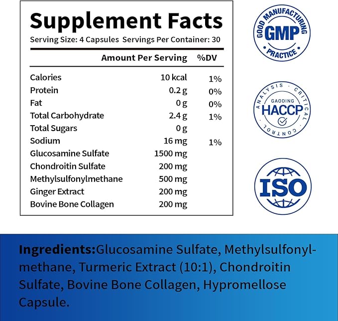 Glucosamine Chondroitin Capsules Support to Maintain Healthy Joint Function and Mobility Turmeric Dietary Supplement 120 Capsules (120 Count (Pack of 1))