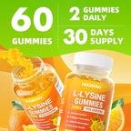 L-Lysine Gummies 500mg, Lysine Gummies Supplement for Immune Support & Skin Health, Collagen Formation Support, Vegan, Gluten Free Chewable Supplement for Adults & Kids, Orange Flavor, 120 Count