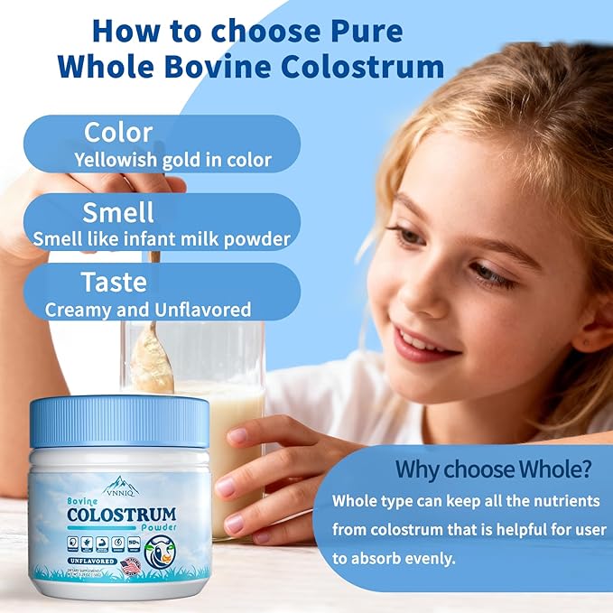 Bovine Colostrum Powder Supplements, 3000mg IgG, Grass-Fed Orgainc Freeze Dried Colostrum for Women & Men | Supports Gut Health, Hair Health, Immune Defense & Muscle Recovery, Unflavored, 50 Servings