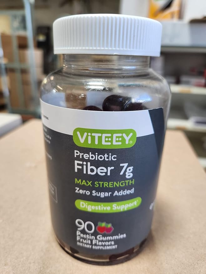Viteey Prebiotic Fiber Gummies for Adults, 7g - Gut Health & Digestive Soluble Fiber Supplement Gummies - Zero Sugar Added, Vegan, Gluten-Free - 90 Count