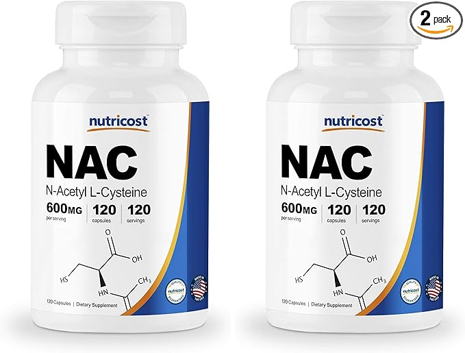 Nutricost N-Acetyl L-Cysteine (NAC) 600mg, 120 Vegetarian Capsules - Non-GMO, Gluten Free, Vegetarian Caps (Pack of 2)