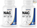 Nutricost N-Acetyl L-Cysteine (NAC) 600mg, 120 Vegetarian Capsules - Non-GMO, Gluten Free, Vegetarian Caps (Pack of 2)