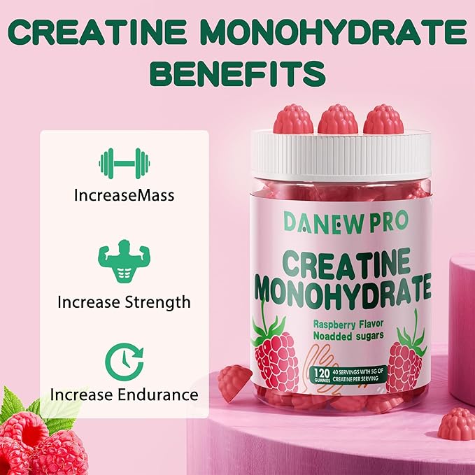 NSF Certified Creatine Gummy 5g - Creatine Monohydrate Gummies for Men & Women, Creatine Monohydrate for Muscle Strength, Muscle Builder, Energy Boost, Pre-Workout Supplement(120 Count)-Raspberry
