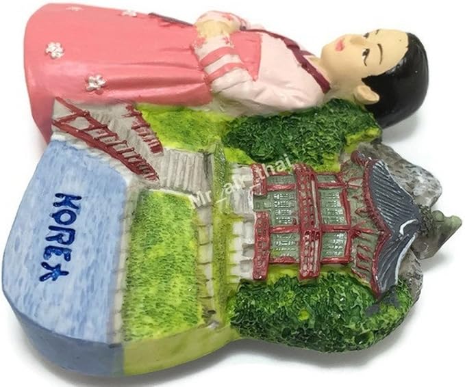 WitnyStore Tiny 2½" Hanbok Traditional Korean Clothing South Korea - Miniature Hand Made Resin 3D Asia Tourist Attractions Decorative Refrigerator Fridge Magnets Collectible Traveler Souvenirs Gifts