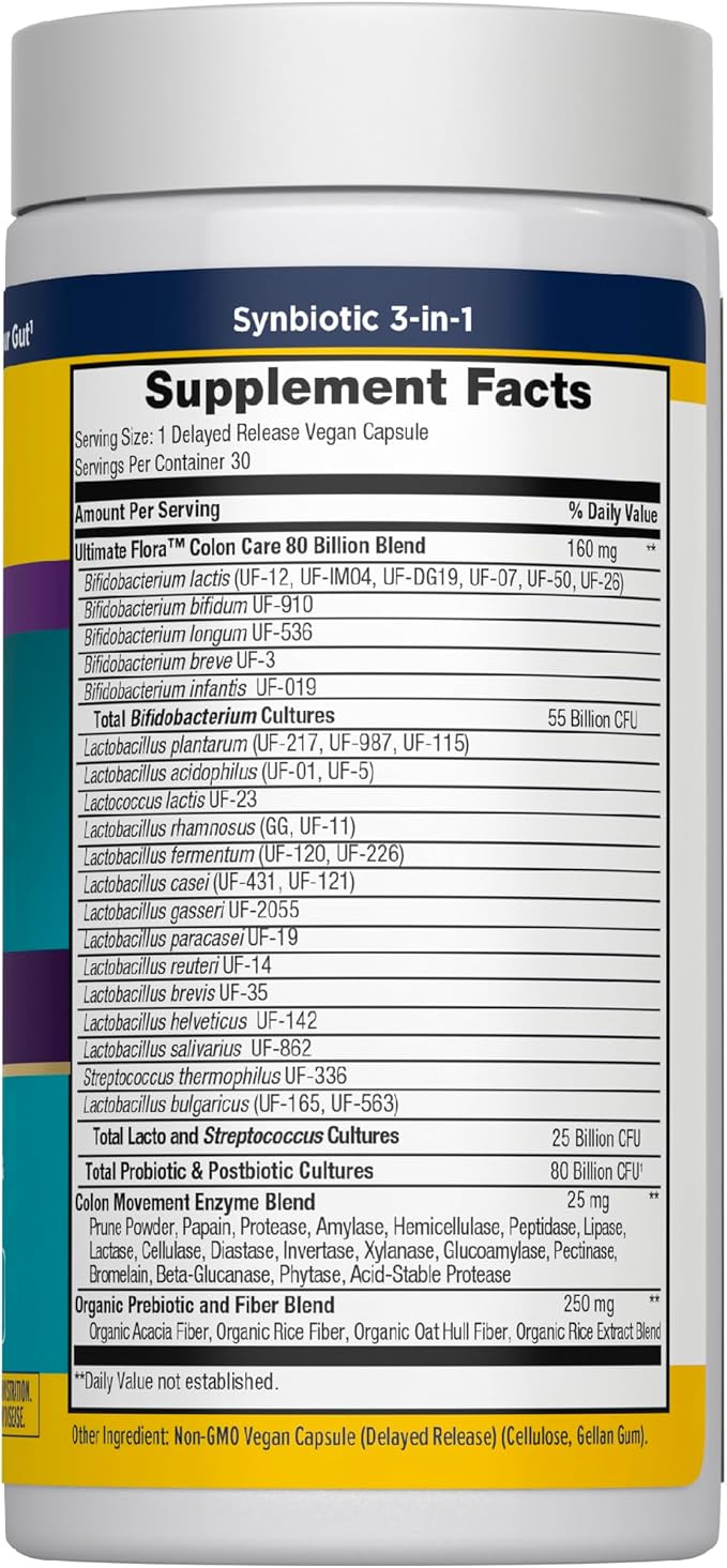 Renew Life Probiotic Colon Care Probiotic Capsules, Daily Supplement Offers Colon Support, L. Rhamnosus GG, Dairy, Soy and gluten-free, 80 Billion CFU, 30 Count