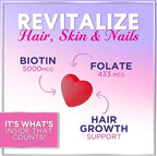 Hair Vitamins Gummies with Biotin 5000 mcg per Serving - Hair Growth Support with Vitamins E & C for Thicker, Stronger & Beautiful Hair - Hair Skin and Nails Vitamin, Gluten Free - 60 Gummies