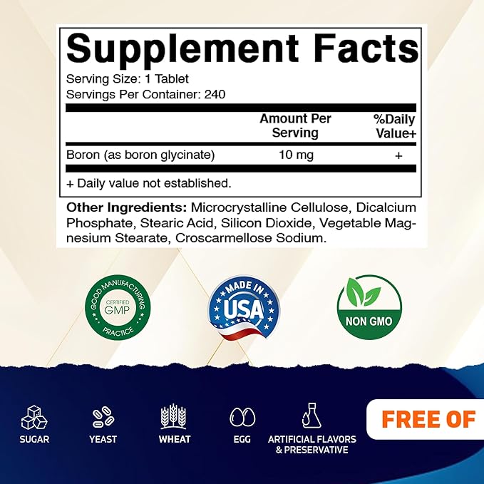 Vitamatic Chelated Boron (as Glycinate) 10mg 240 Tablets - Supports Hormone Balance, Bone Health & Connective Tissue- 2 Pack
