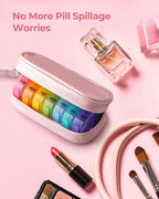 AMOOS Cute Pill Organizer 2 Times a Day, PU Leather Pill Case for Women, Portable Weekly Pill Box for Purse with Storage Bag to Hold Vitamins, Medications, Fish Oils, Supplements (Pink)