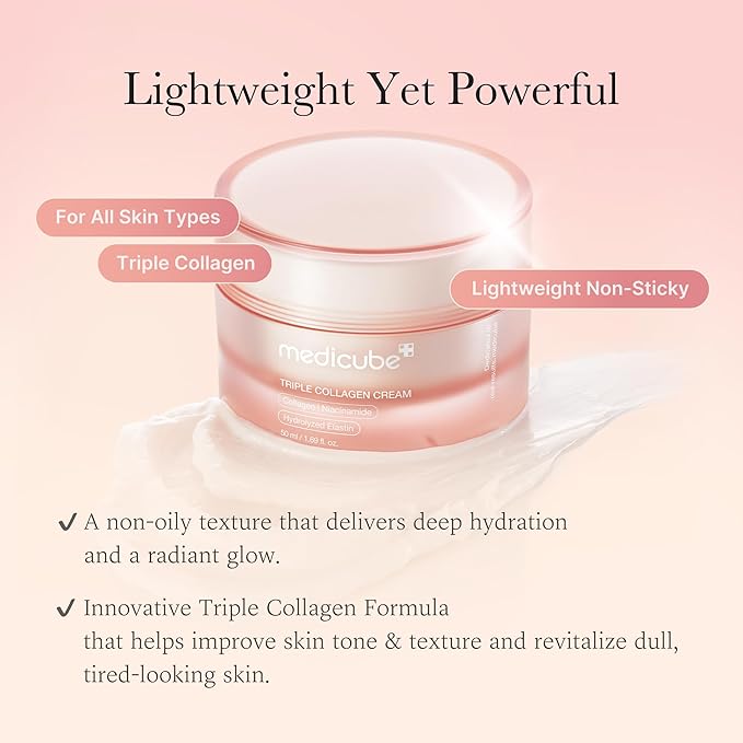 Medicube Triple Collagen Cream - Hydrating & Firming Moisturizer with Hyaluronic Acid, Premium Elastin, Shea Butter - Wrinkle Care & Boosts Elasticity - Korean Skincare, 1.69 oz