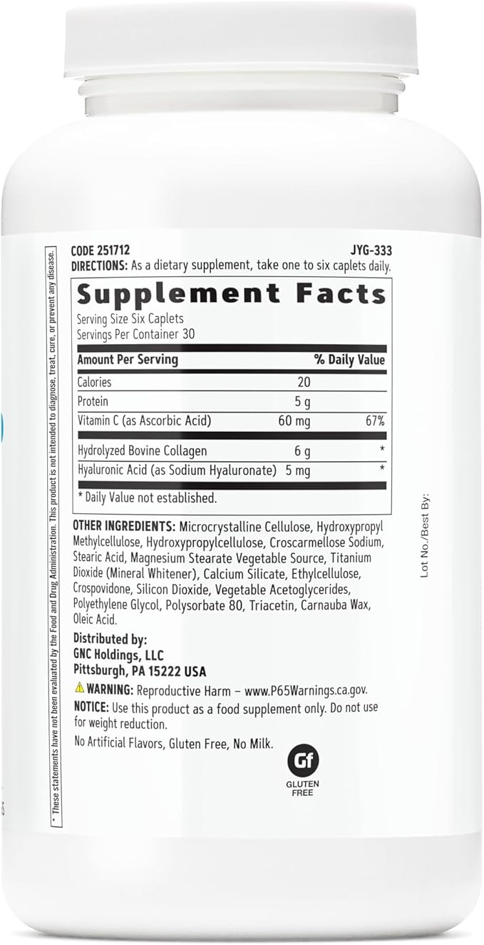 GNC Women's Collagen Supplement, Supports Healthy Skin and Improves Elasticity, Targeted Cell Growth and Repair Formula with Hyaluronic Acid, Natural Collagen Source, 180 Caplets