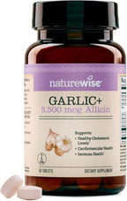 NatureWise Garlic Extract 5,500 mcg Allicin Supplement - Healthy Cholesterol & Blood Pressure Formula + Vitamins B & C - Vegan Tablets w/Enteric Coating, Non-GMO, Gluten-Free, 60 Count [30-Day Supply]