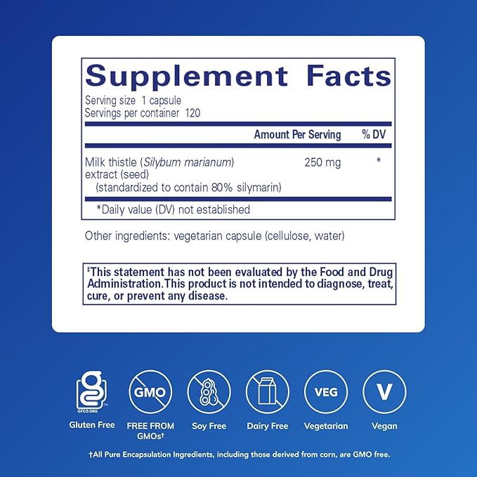 Pure Encapsulations Silymarin - 250 mg Milk Thistle Per Capsule - Liver Health Support - Antioxidants Supplement - Non-GMO & Vegan - 120 Capsules