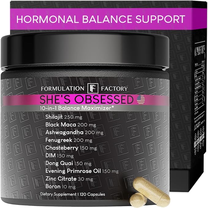 Formulation Factory Hormone Balance for Women - She's Obsessed Vitality Complex with Maca Root & Ashwagandha - Libido & Mood Support - 120 Capsules, 2 Month Supply