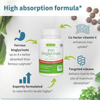 Igennus Clean Iron Bisglycinate 20mg, Vitamin C, 6 Month Supply, Gentle Chelated High Absorption Formula & Targeted Release Ferrous Bisglycinate for Women and Men, One Daily, Vegan, 180 Tablets