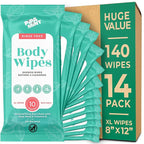 Body Wipes - (14 Pack) - 140 XL Bath Wipes for Adults No Rinse, Adult Wipe for Elderly - Body & Face Gentle Skin Cleansing, Shower Wipe Bathing for Travel, Elderly, Car, Gym, Camping (8x12 Inch)