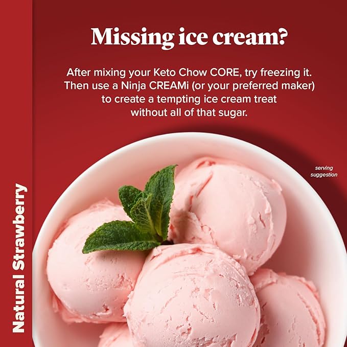 Keto Chow Natural Strawberry | Keto Meal Replacement Shake Powder | Nutritionally Complete | Low Carb | Delicious Easy Meal Substitute | Protein Rich You Choose The Fat | Single Meal Sample