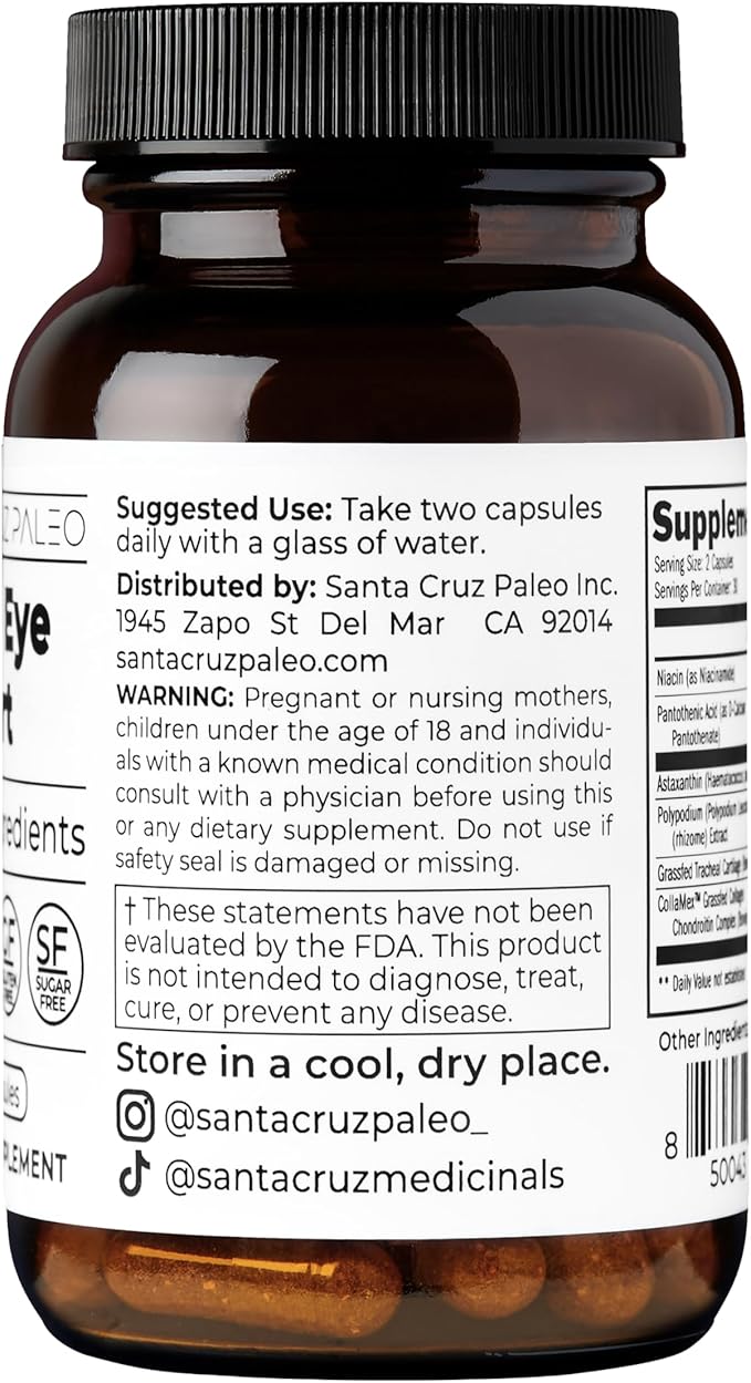Santa Cruz Paleo Skin & Eye Capsules, Simple Daily Formula for Skin Appearance & Eye Routine, Clean Ingredients, Gluten Free, Keto & Paleo Friendly, 60 Capsules