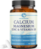 Calcium Magnesium Zinc D3 Supplement | Strong Bones, Healthy Teeth & Immune Support | Calcium Citrate Magnesium and Zinc with Vitamin D3 | 4-in-1 Cal Mag Supplement | 90 Tablets (1 Month Supply)