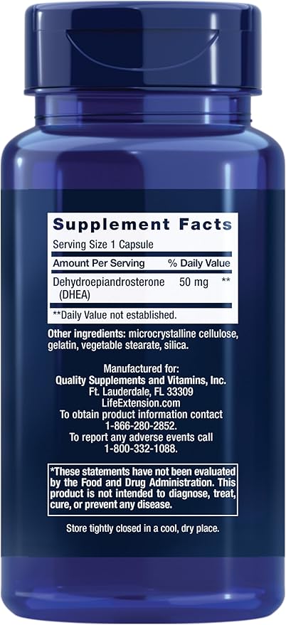 Life Extension DHEA 50 mg – Hormone Balance Supplement, Memory, Muscle Mass and Bone Density Support, Healthy Sex Drive, Gluten-Free, Non-GMO, 60 Capsules (Pack of 2)