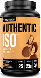 Jacked Factory Authentic ISO Grass Fed Whey Protein Isolate Powder - Low Carb, Non-GMO Muscle Building Protein w/No Fillers, Post Workout Recovery, Chocolate Peanut Butter - 25 Servings
