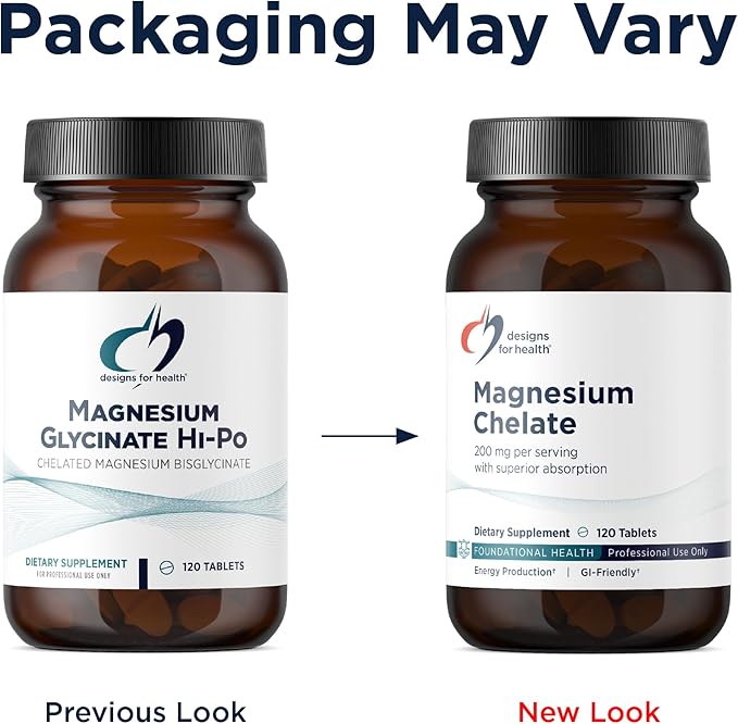Designs for Health Magnesium Chelate Tablets - 200mg Magnesium Bisglycinate Chelate - Non-GMO Supplement Designed to be Easier on the Stomach (120 Tablets)