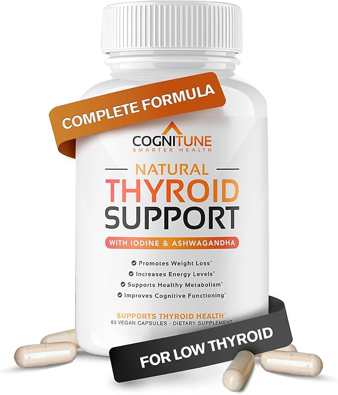 CogniTune Thyroid Support Supplement for Women and Men - Complete 14 Ingredient Formula with Iodine Selenium and B12 - Supports Natural Energy Metabolism and Mental Focus