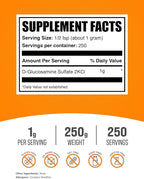 BulkSupplements.com Glucosamine Sulfate Powder - Glucosamine Supplement, Joint Support Supplement - Gluten Free, 1g per Serving, 250g (8.8 oz) (Pack of 1)