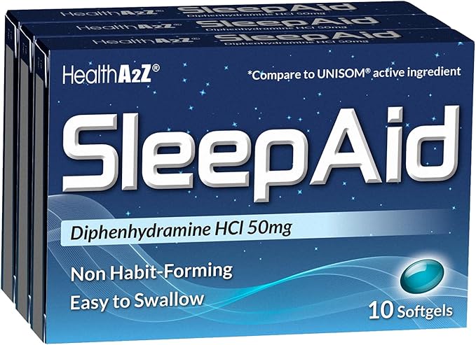 HealthA2Z® Sleep Aid | Diphenhydramine HCL 50mg | Softgels | Supports Deeper Restful Sleeping | 10 Counts (Pack of 3)