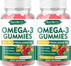 2 Pack Omega-3 Gummies 1000mg, Omega 3 Fish Oil Alternative for Adults, Algae-Based DHA 600mg & EPA 300mg + Vitamins A, C, E, Zinc, Supports Overall Wellness, Raspberry Flavor, 120 Count