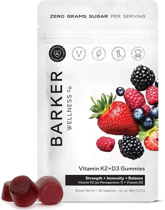 Barker Wellness D3 K2 Vitamin Gummies – Max Potency 6000IU D3 + 200mcg K2 for Strong Bones, Cardiovascular Wellness, Immune Support | Vegan, Sugar-Free, Delicious Mixed Berry | 30 Servings