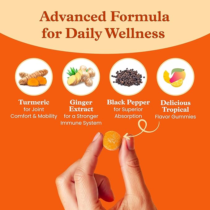 BeLive Turmeric and Ginger Gummies - 500mg - Joint and Mobility Support Supplement - Curcumin with Black Pepper for Enhanced Absorption - Gluten Free and Vegan - Tropical Flavor - 60 Count