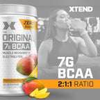 Xtend Original BCAA Powder, 7g BCAAs and 2.5g L-Glutamine for Muscle Recovery Hydration and Lean Muscle, Sugar Free Intra and Post Workout Drink with Electrolytes, Mango Madness, 30 Servings
