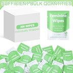 300 Pieces Feminine Wipes Individually Wrapped Women Travel Size Bulk Unscented Intimate Wipes Mild Private Parts Ph Balanced for Travel Bathroom Toilet Daily(Green)