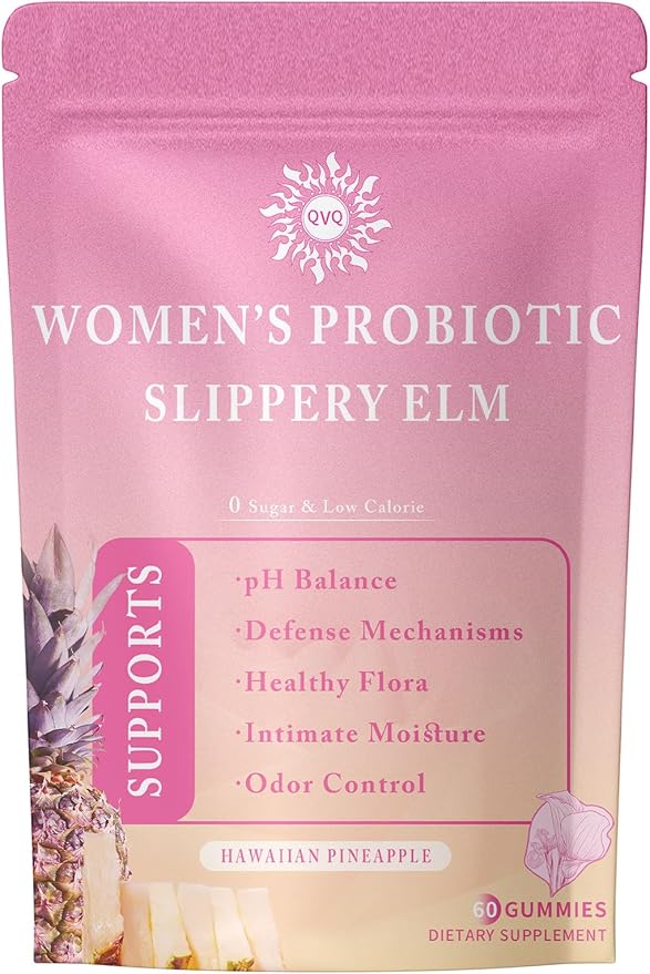 Women's Probiotic & Prebiotic Slippery Elm Gummies, Pineapple Gummies for Women pH, Gut Health & Immune System, Gluten-Free, Vegan Premium Feminine Balance Gummie, 60 Gummies(1 Pc)