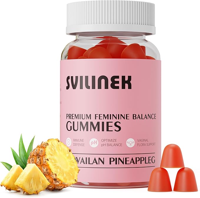 Feminine Balance Gummies, Premium Women's Supplement for PH & Immune Support, Vegan Gluten-Free - Hawaiian Pineapple, 60 Gummies (30 Servings) - BPA-Free Bottle