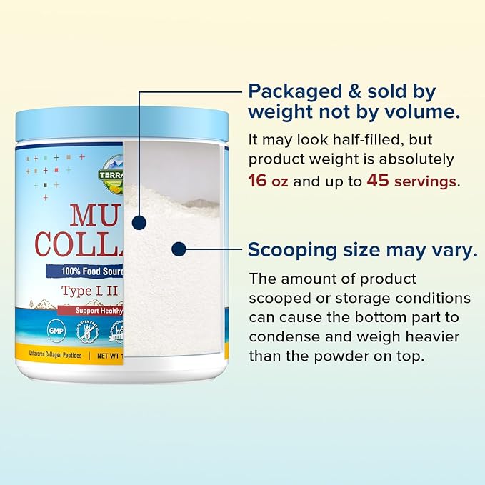 Terranics Multi Collagen Peptides Powder, Type I II III V X Hydrolyzed Collagen for Women+Men, Collagen Supplements, Fast Dissolve, Unflavored Colageno, No Sugar, Keto, 16oz