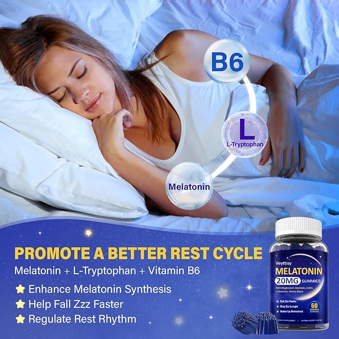 Melatonin 20mg Gummies for Adults - Max Strength Melatonin Gummy Supplement with Magnesium Glycinate, B6, B12, L-Theanine, GABA, & Herbs - Non-Habit Forming, Vegan, Natural Mixed Berry Flavor