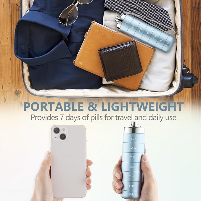 Mossime Metal Pill Organizer Weekly, Stackable Waterproof Travel Pill Box, Large Aluminum Alloy Pill Case Container, BPA Free 7 Day Daily Medicine Organizer for Vitamin, Fish Oil, Supplement