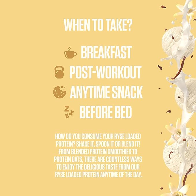RYSE Loaded Protein Powder - Vanilla Ice Cream - 25g Whey Protein Isolate & Concentrate with Prebiotic Fiber & MCTs - Low Carb, Low Sugar, Digestive-Friendly - 27 Servings / 2 lb Tub