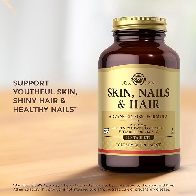 Solgar Skin, Nails & Hair - 120 Tablets, Pack of 2 - Advanced MSM Formula - Non GMO, Vegan, Gluten & Dairy Free - 120 Total Servings