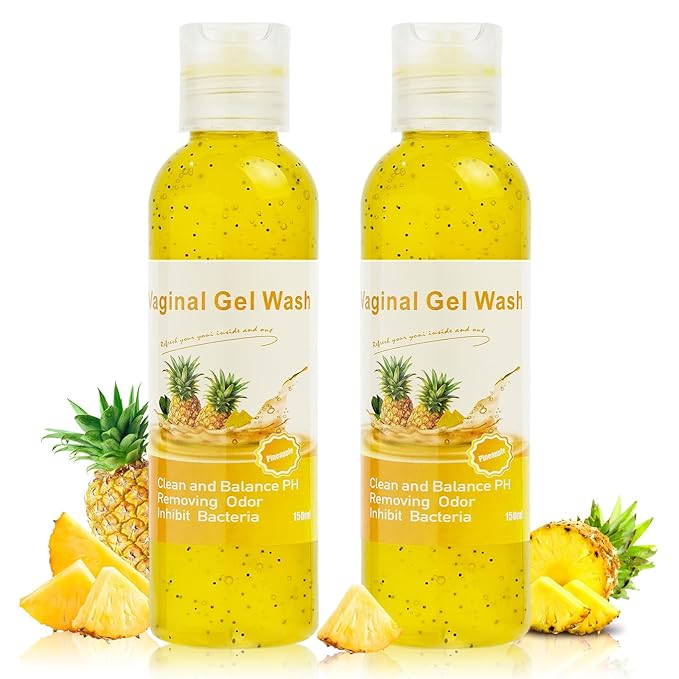 BASSI 2PCS Feminine Wash for Women pH Balance, All Natural Yoni Wash Body Wash Hygiene Vagina Wash Soap for Women Moisturizing Remove Odor Intimate Health, 5.07 Fl Oz, Pineapple Scent