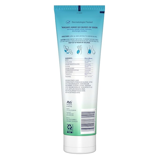 Secret Feminine Wash, 24 HR Deodorizing Feminine Body Wash for Women, Removes 6x Causes of Odor, PH Balanced, Safe to Use Everywhere, Light & Fresh, 8.0 oz, (Pack of 2)