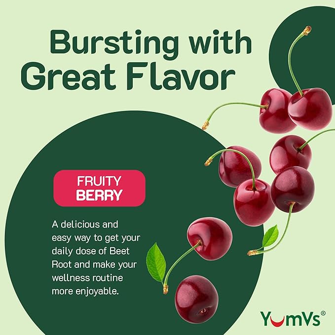 YumVs Beet Root Gummies with Magnesium & Vitamin C – Berry Flavor Beetroot Gummies – Nitric Oxide Support for Heart Health & Antioxidant Wellness – Vegan, Non-GMO – 60 Gummies