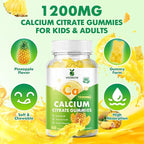 Calcium Citrate Gummies 1200 mg, Sugar Free Calcium Gummies for Adults & Kids, Chewable Calcium Supplements for Women, Bone & Immune Support, Pineapple Flavor 120 Count
