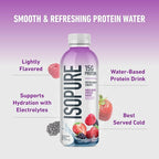 Isopure Clear Protein Water with Electrolytes, 15g Whey Protein Isolate, Zero Sugar, Mixed Berry, 20 fl oz Bottles, 12-Pack
