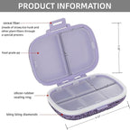 Bling Travel Pill Organizer Cute Pill Box with Labels Rhinestone Pill Case for Purse Portable Daily Pill Container 7 Day Medicine Holder for Vitamin Supplement(Purple)