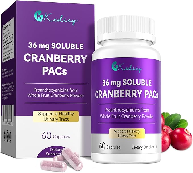 Cranberry Pills for Women with 36 mg Soluble PACs, Sourced from New England Whole Fruit Cranberries Powder, Cranberry Pills for UTI Defense & Urinary Tract Health, 60 Caps