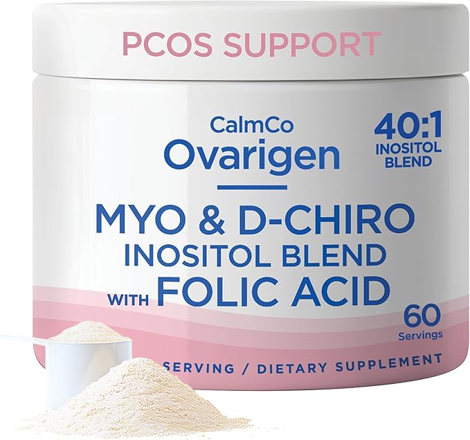 CalmCo Ovarigen Myo-Inositol & D-Chiro Inositol Supplement for Women – 40:1 Inositol Powder with Folic Acid, Fertility Supplements for PCOS, Hormone Balance and Ovarian Support (60 Servings)
