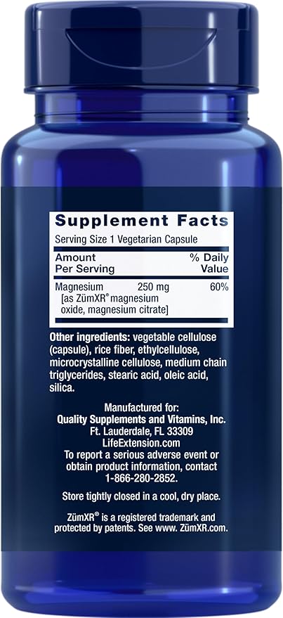 Life Extension Extend-Release Magnesium, prolonged Heart & Bone Health Support, Cardiovascular & Blood Pressure Health Support, bioavailable Formula, Gluten-Free, Non-GMO, Vegetarian, 60 Capsules