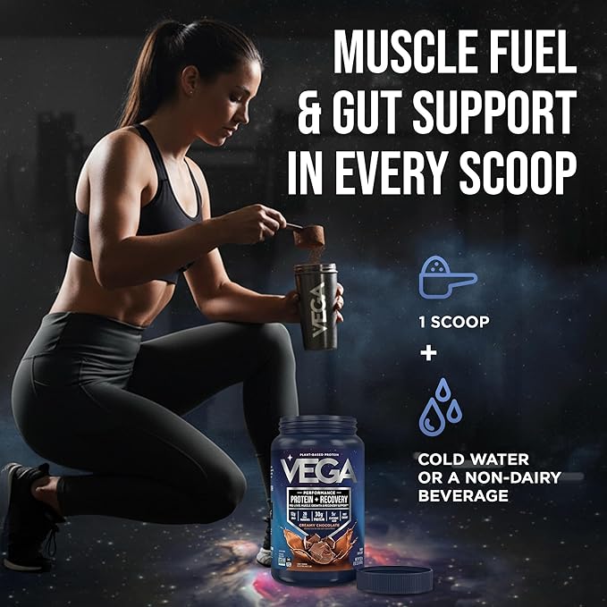Vega Sport Vegan Protein Powder + Recovery - 30g Plant Based Protein per Serving, Mocha, 19 Servings, 5g BCAAs, Probiotics, NSF Certified, for Shakes & Smoothies, 1.8lbs (Packaging May Vary)